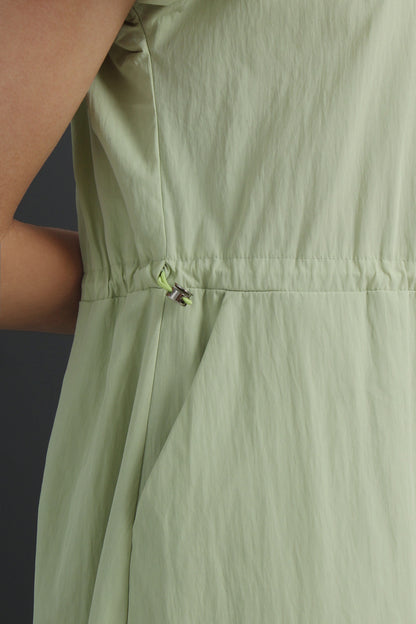 Cotton Puff Sleeve Round Neck Midi Dress