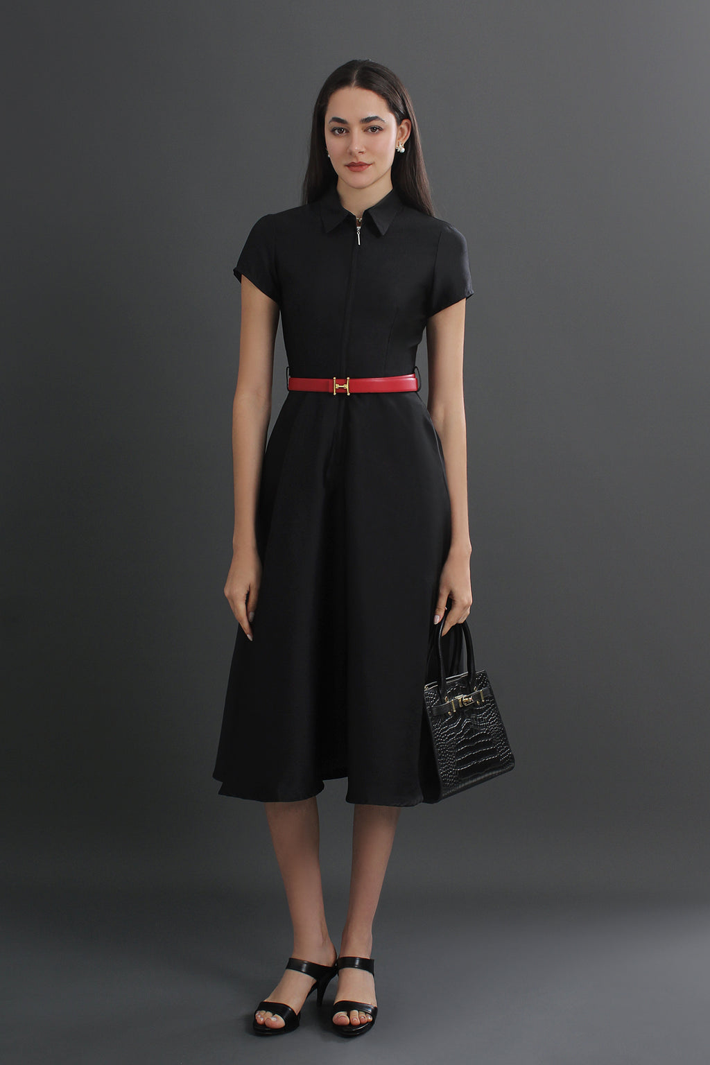 Mira Collared A-Line Midi Dress