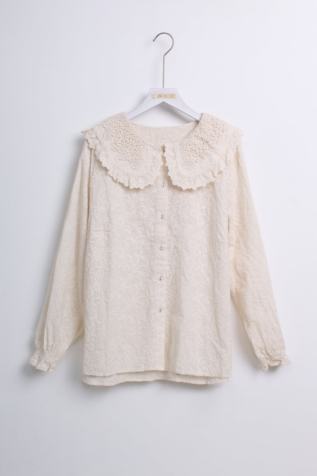Peter Pan Collar Lace Top in White & Beige (Free size)