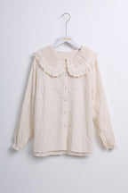 Peter Pan Collar Lace Top in White & Beige (Free size)