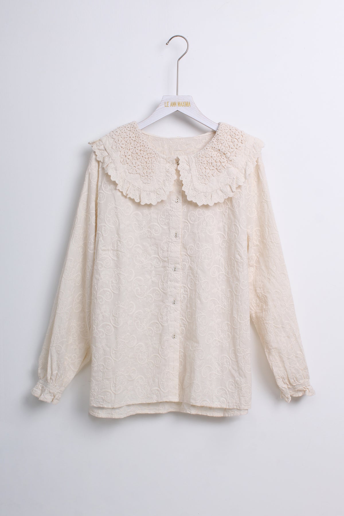 Peter Pan Collar Lace Top in White & Beige (Free size)