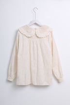 Peter Pan Collar Lace Top in White & Beige (Free size)