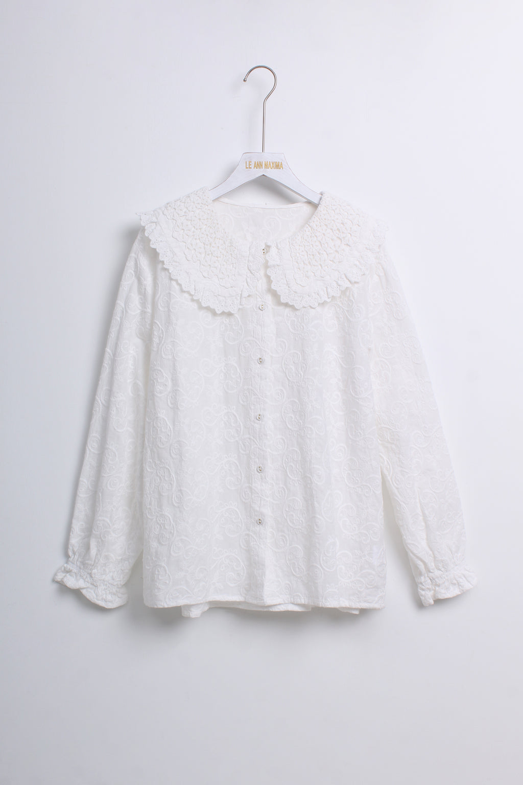 Peter Pan Collar Lace Top in White & Beige (Free size)