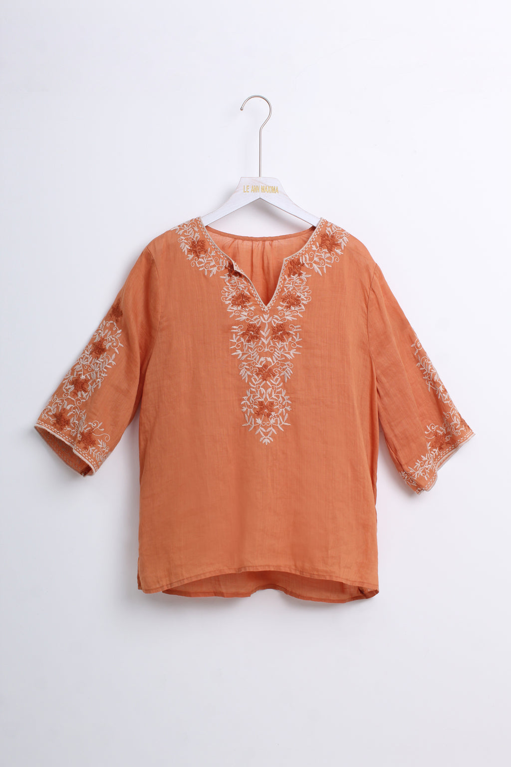 Bohemian Linen Blouse in Orange (Free size)