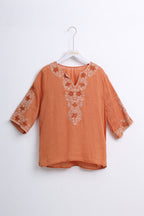 Bohemian Linen Blouse in Orange (Free size)