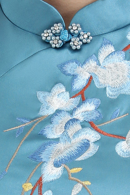 Silk Embroidered Cheongsam Dress