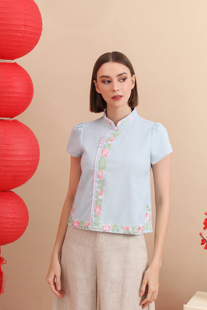 Grace Mandarin Floral Embroidery Top