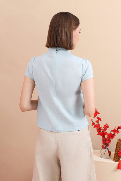 Grace Mandarin Floral Embroidery Top