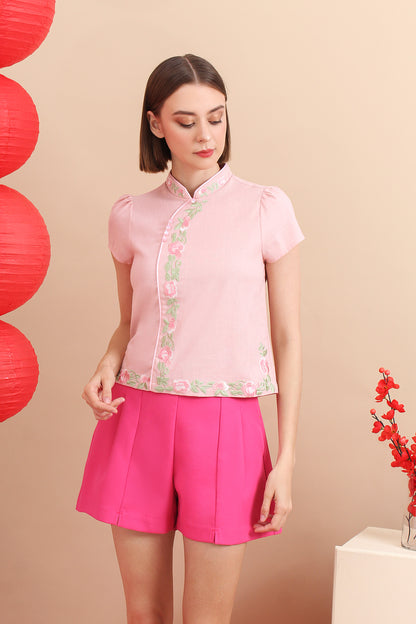 Grace Mandarin Floral Embroidery Top