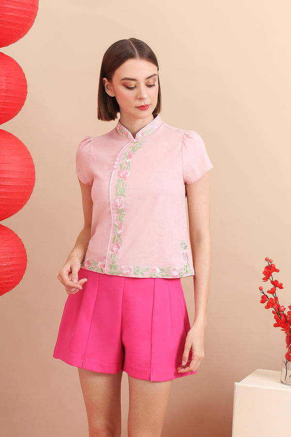 Grace Mandarin Floral Embroidery Top