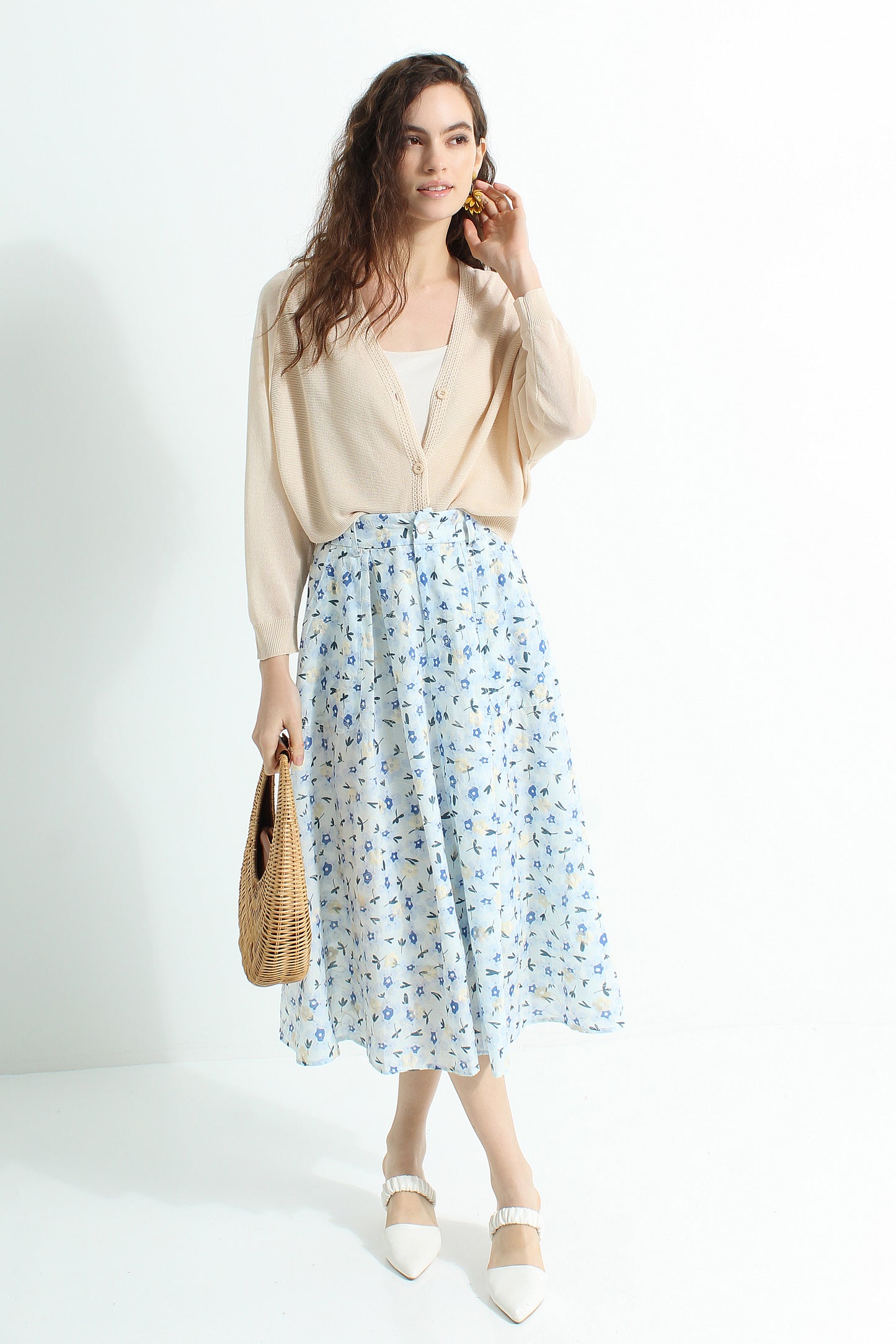 Adoncia Floral Midi A-Line Skirt