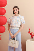 Floral Trim Puff Sleeve Blouse