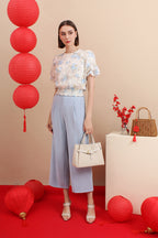 Floral Trim Puff Sleeve Blouse