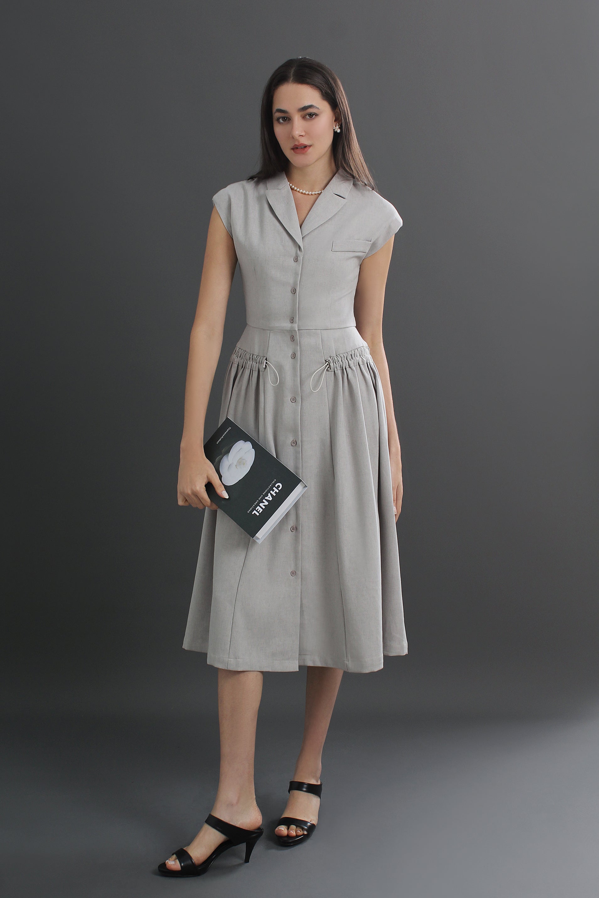 Roberta V-Neck Collar Flare Midi Dress