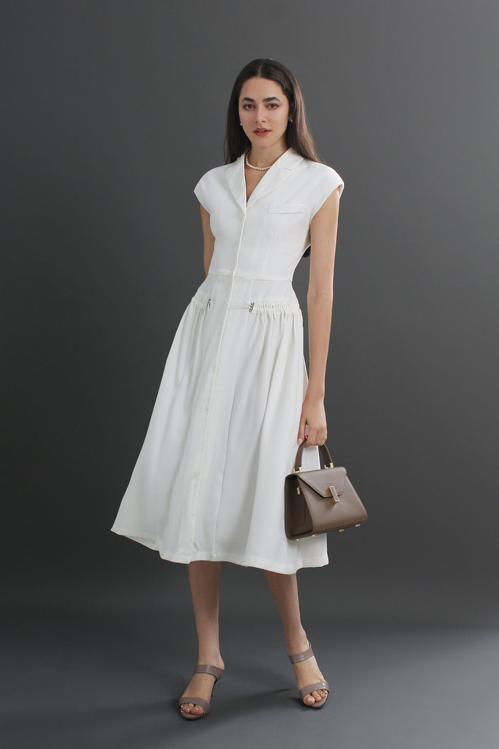 Roberta V-Neck Collar Flare Midi Dress