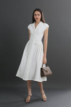 Roberta V-Neck Collar Flare Midi Dress