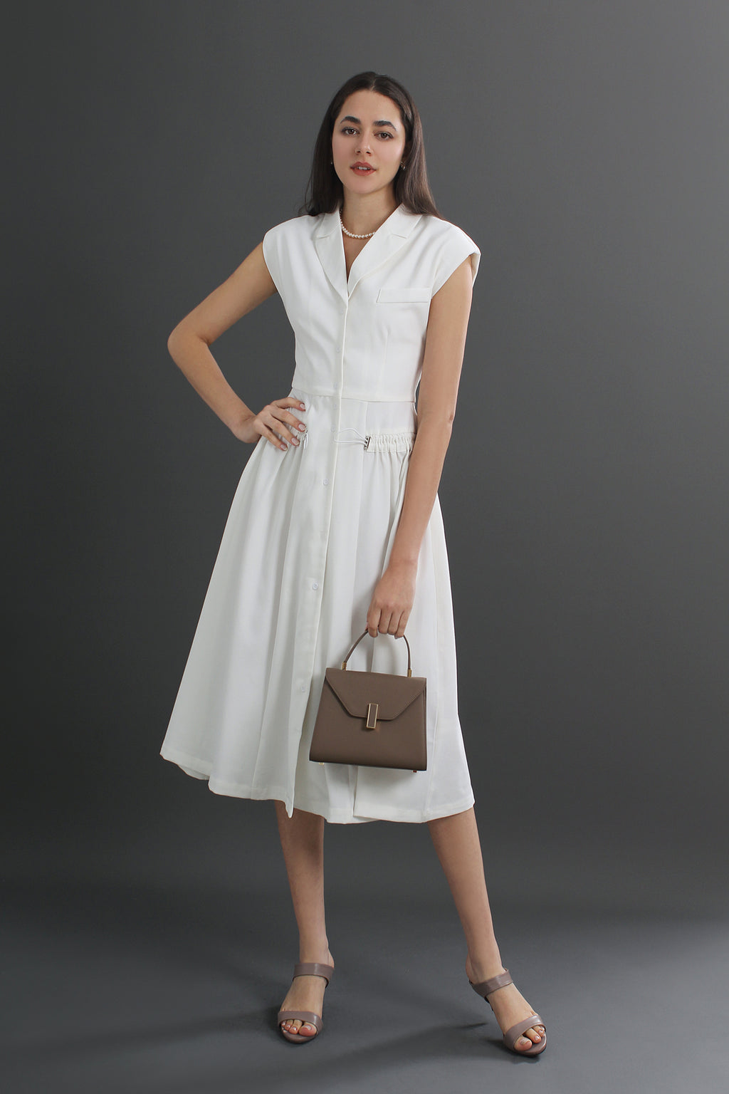 Roberta V-Neck Collar Flare Midi Dress