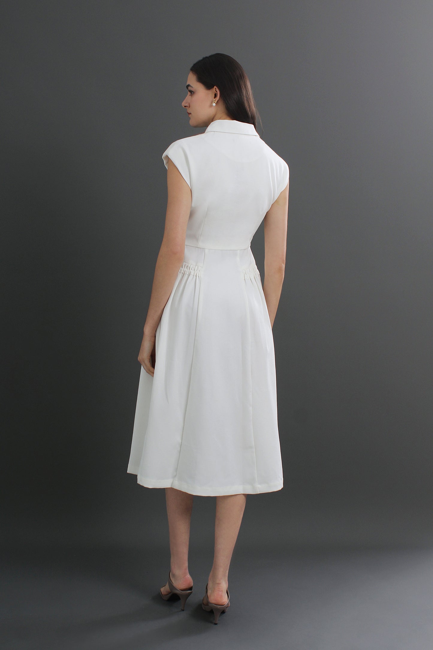 Roberta V-Neck Linen Collared Midi Dress