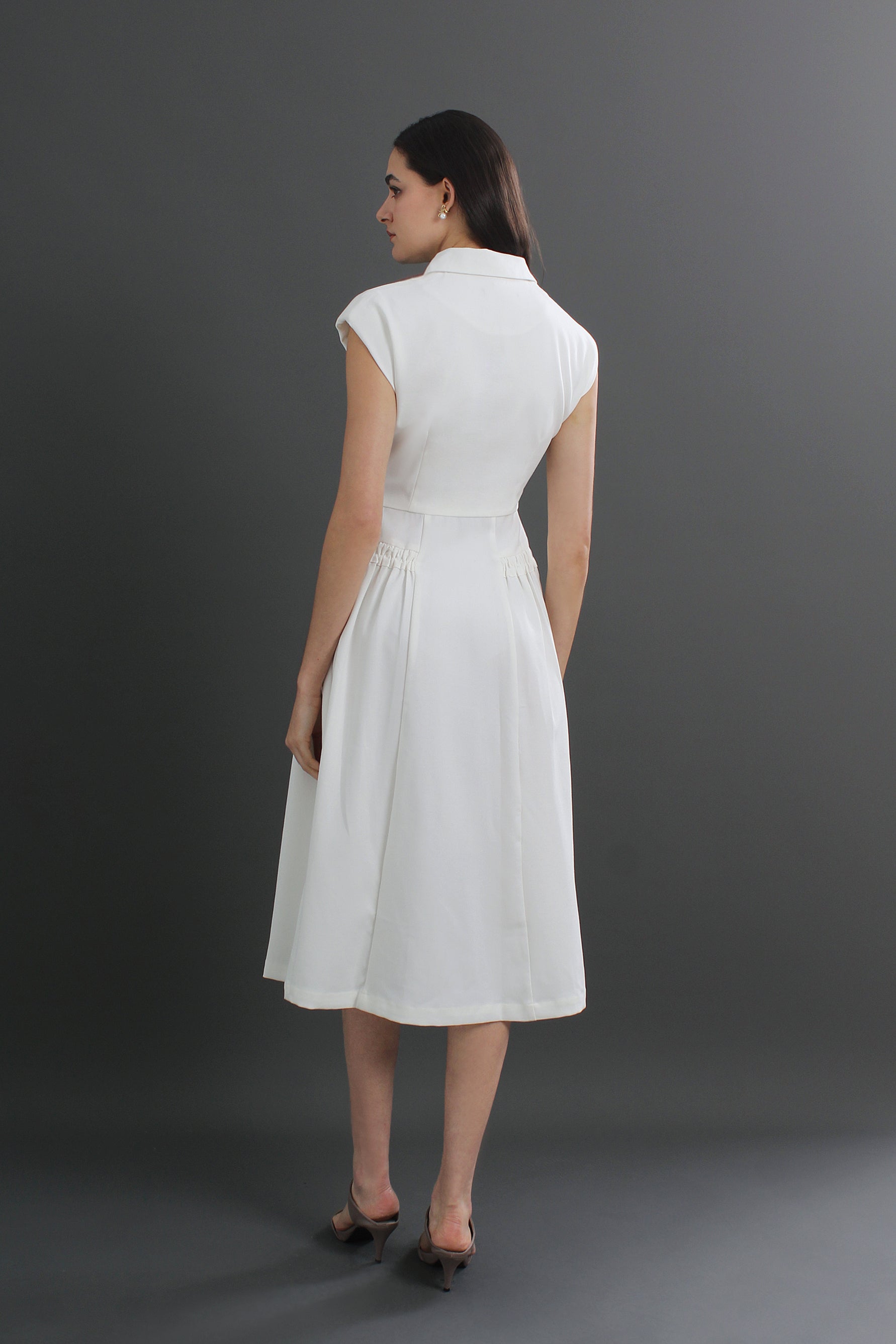 Roberta V-Neck Collar Flare Midi Dress