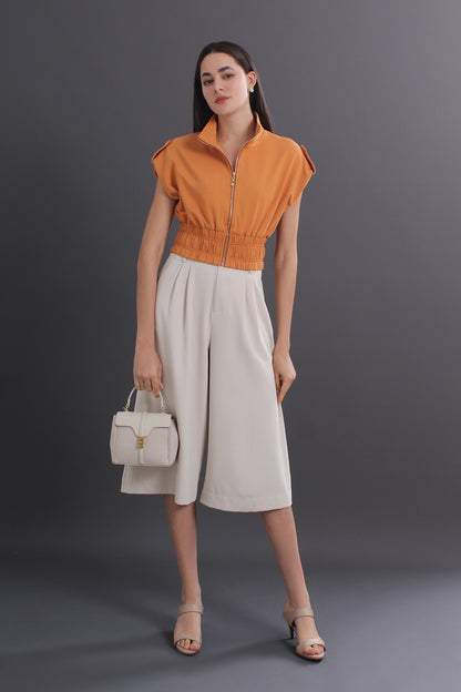 Agatha Plus Size Solid Color Wide-Leg Capri Pants With Pockets