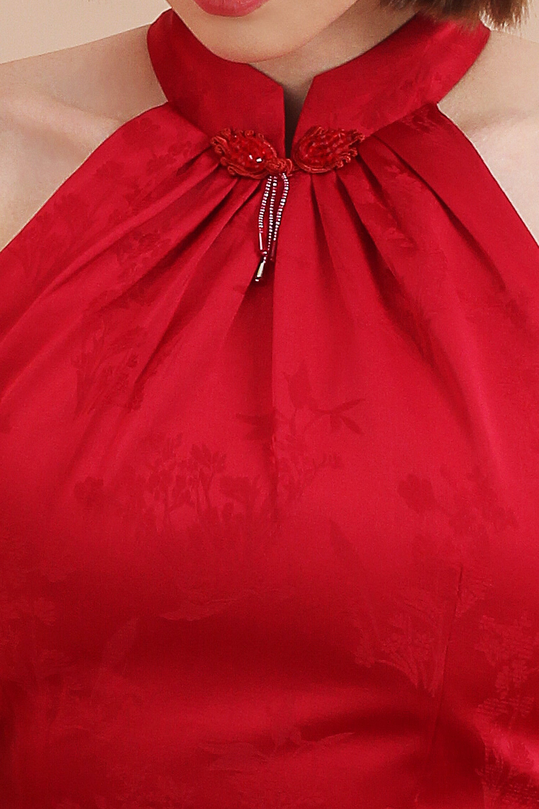Qipao Halter Mandarin Jacquard Ruffle Hem