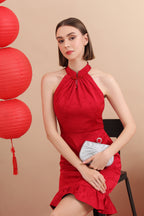 Qipao Halter Mandarin Jacquard Ruffle Hem