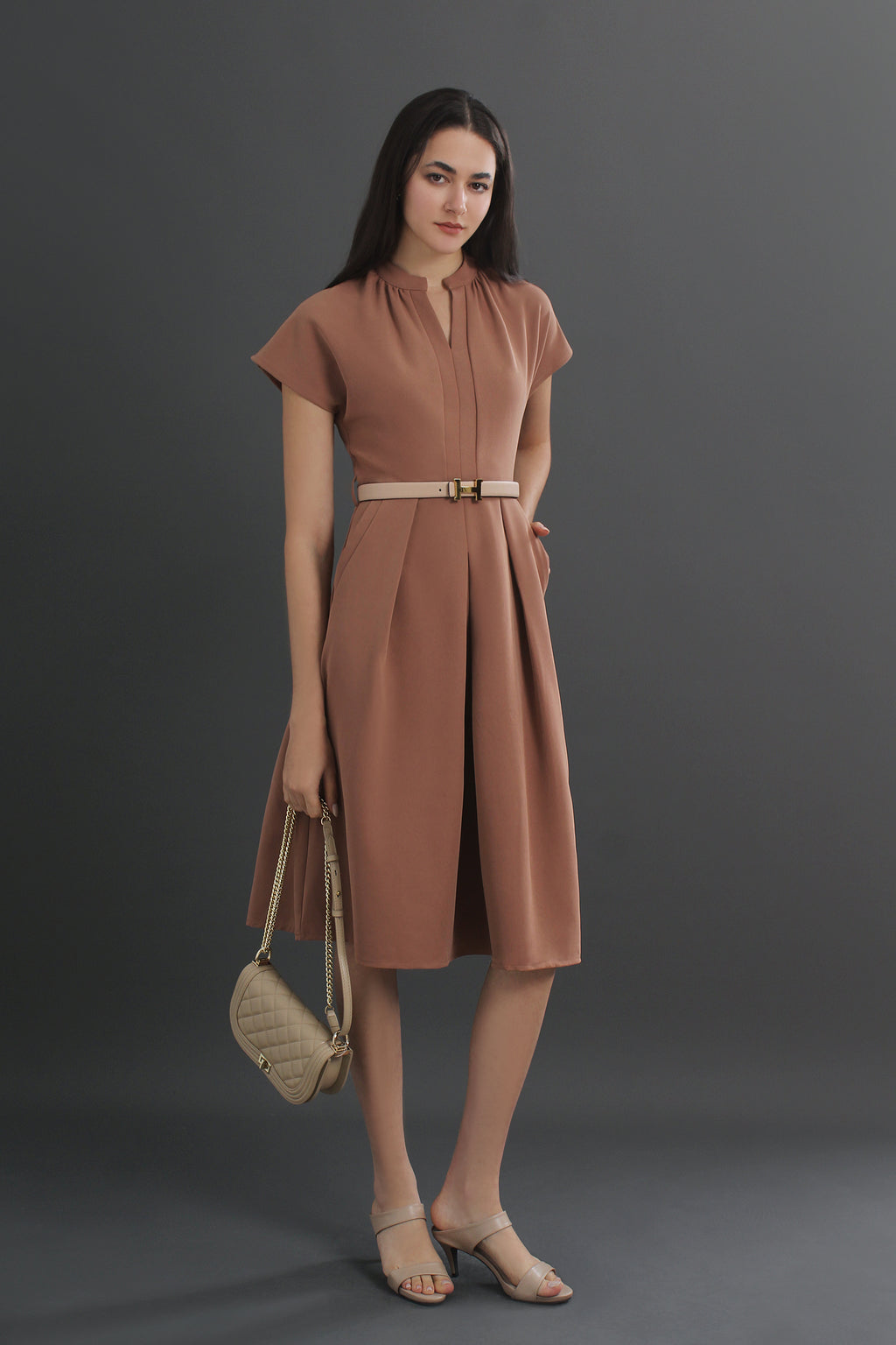 Charlotte V-neck Belted Midi Dress