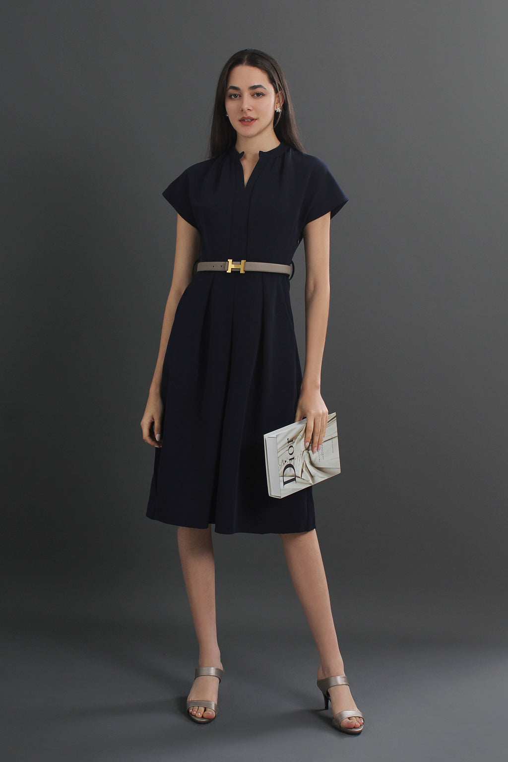Charlotte V-neck Belted Midi Dress