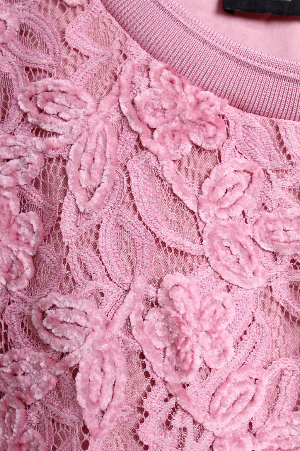 Pink Textured Lace Knit Crewneck Sweater (XL size)