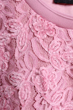 Pink Textured Lace Knit Crewneck Sweater (XL size)