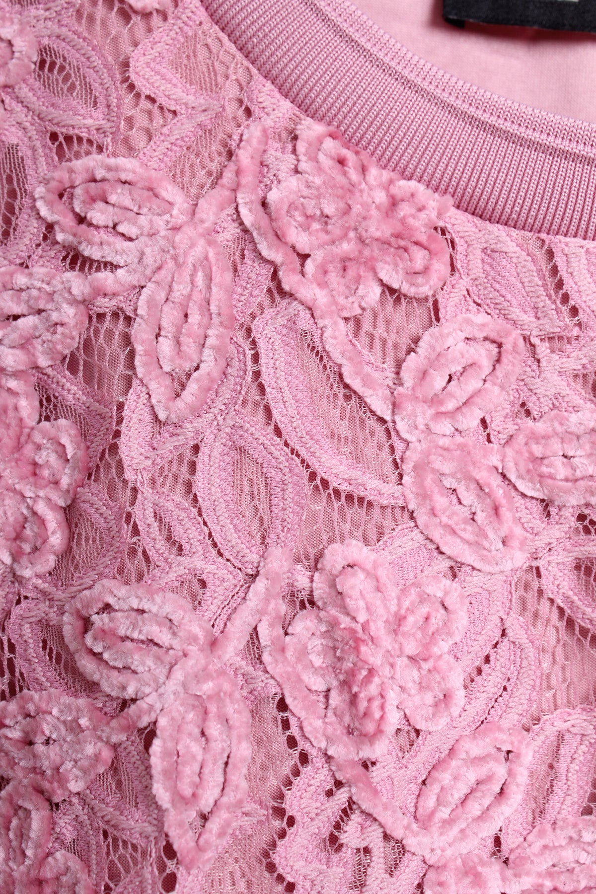 Pink Textured Lace Knit Crewneck Sweater (XL size)