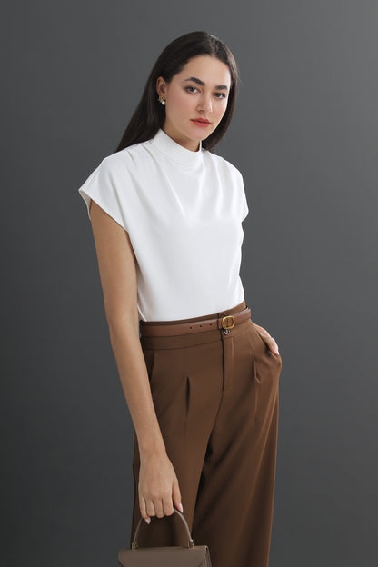 Makeda Sleeveless Turtleneck T-shirt Crew Neck Tee Knit Top