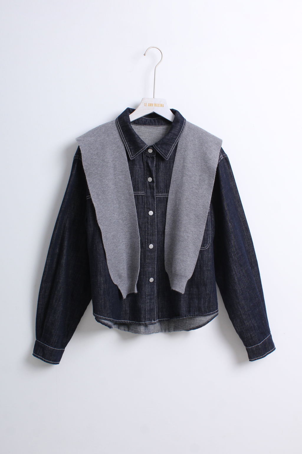 Dark Denim Shirt with Knit Overlay (Free size)