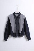 Dark Denim Shirt with Knit Overlay (Free size)