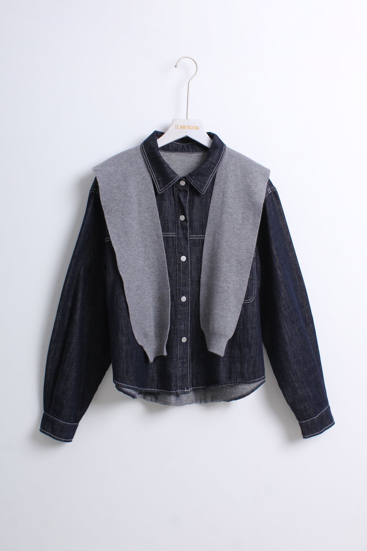 Dark Denim Shirt with Knit Overlay (Free size)