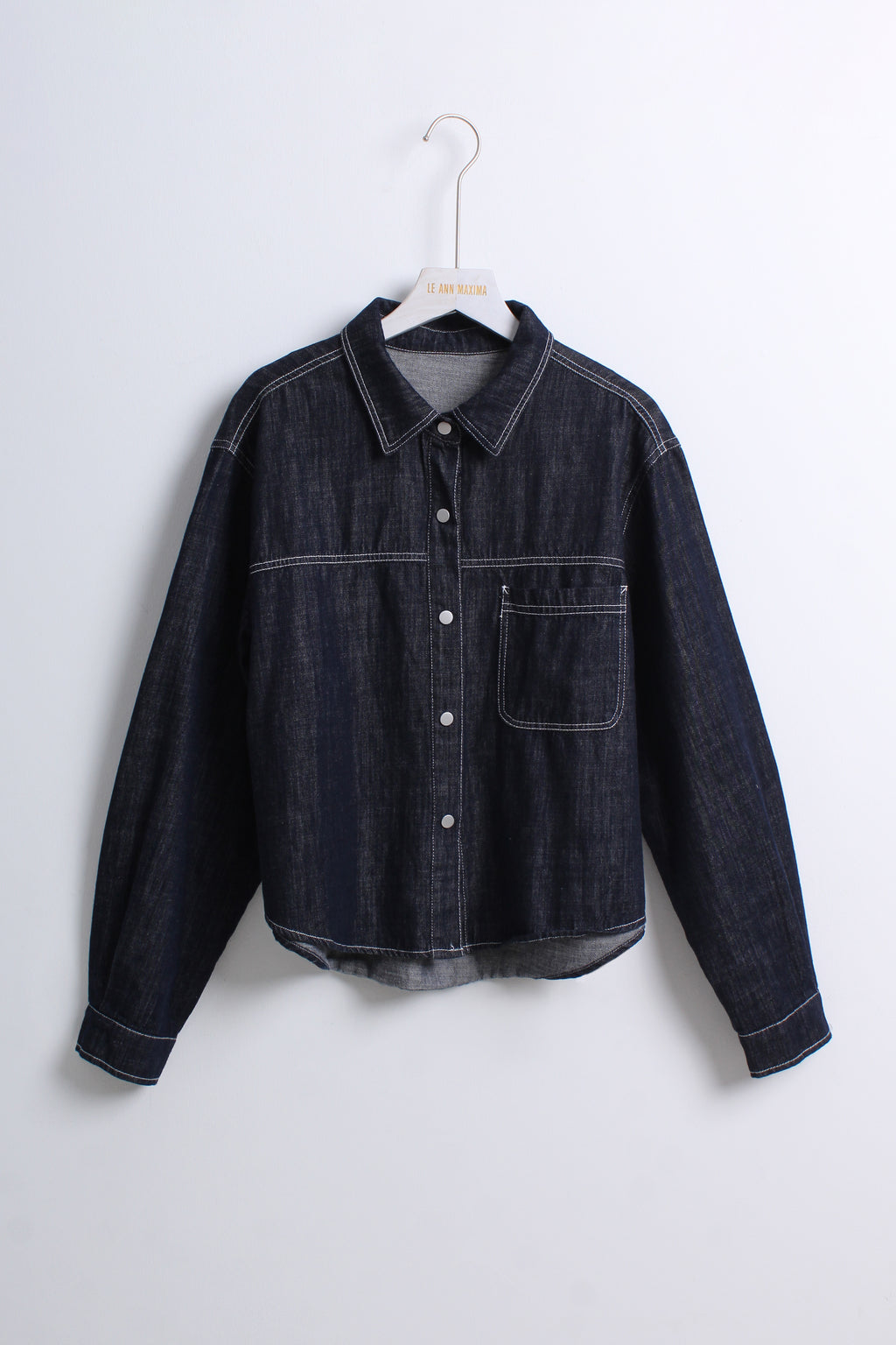 Dark Denim Shirt with Knit Overlay (Free size)