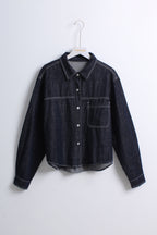 Dark Denim Shirt with Knit Overlay (Free size)