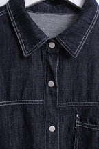 Dark Denim Shirt with Knit Overlay (Free size)