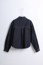 Dark Denim Shirt with Knit Overlay (Free size)