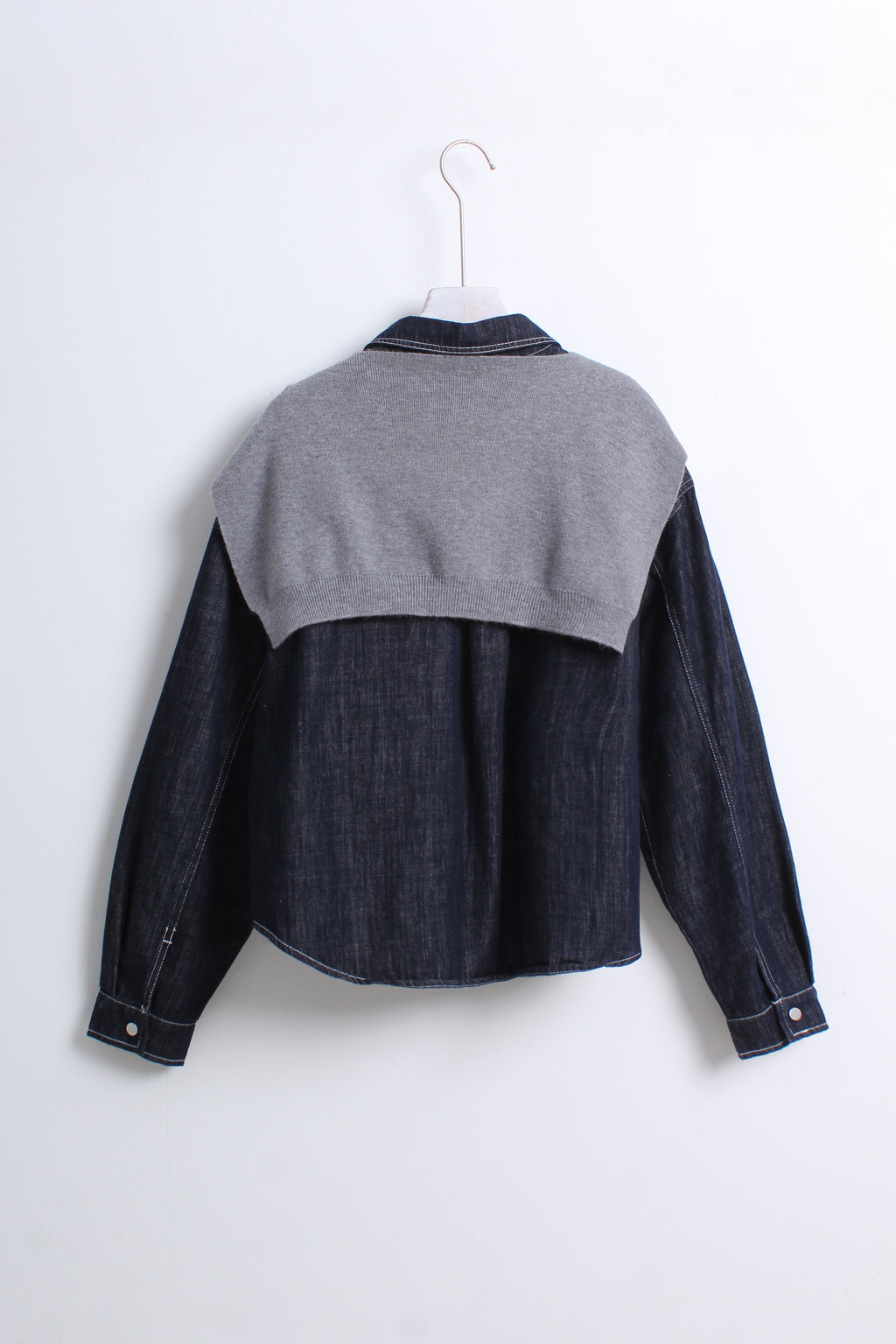 Dark Denim Shirt with Knit Overlay (Free size)