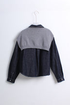 Dark Denim Shirt with Knit Overlay (Free size)
