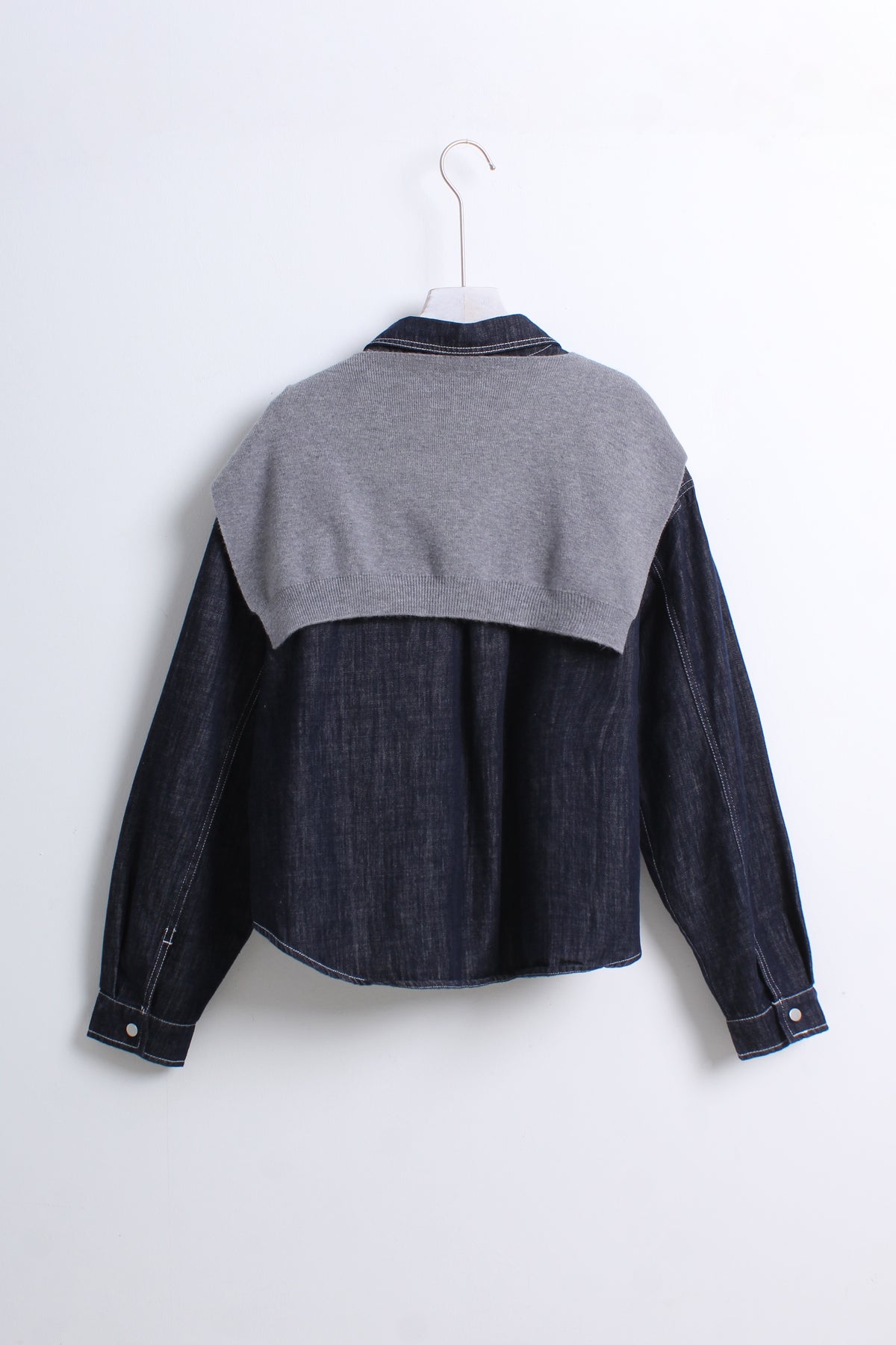 Dark Denim Shirt with Knit Overlay (Free size)