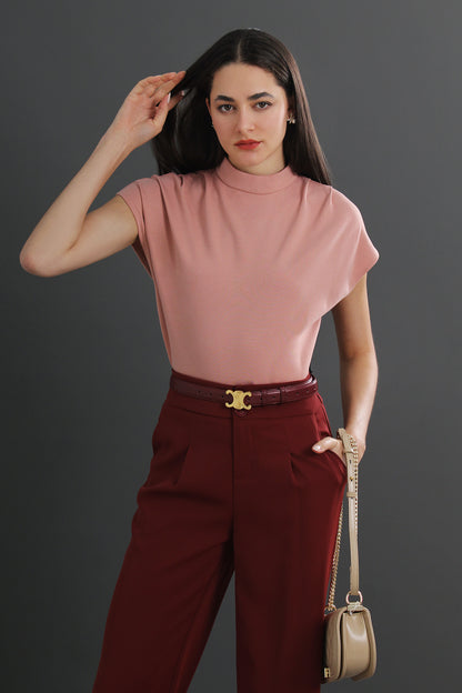 Makeda Sleeveless Turtleneck T-shirt Crew Neck Tee Knit Top