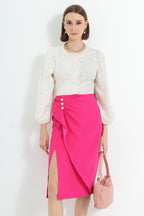 High Slit Midi Skirt with Pearls