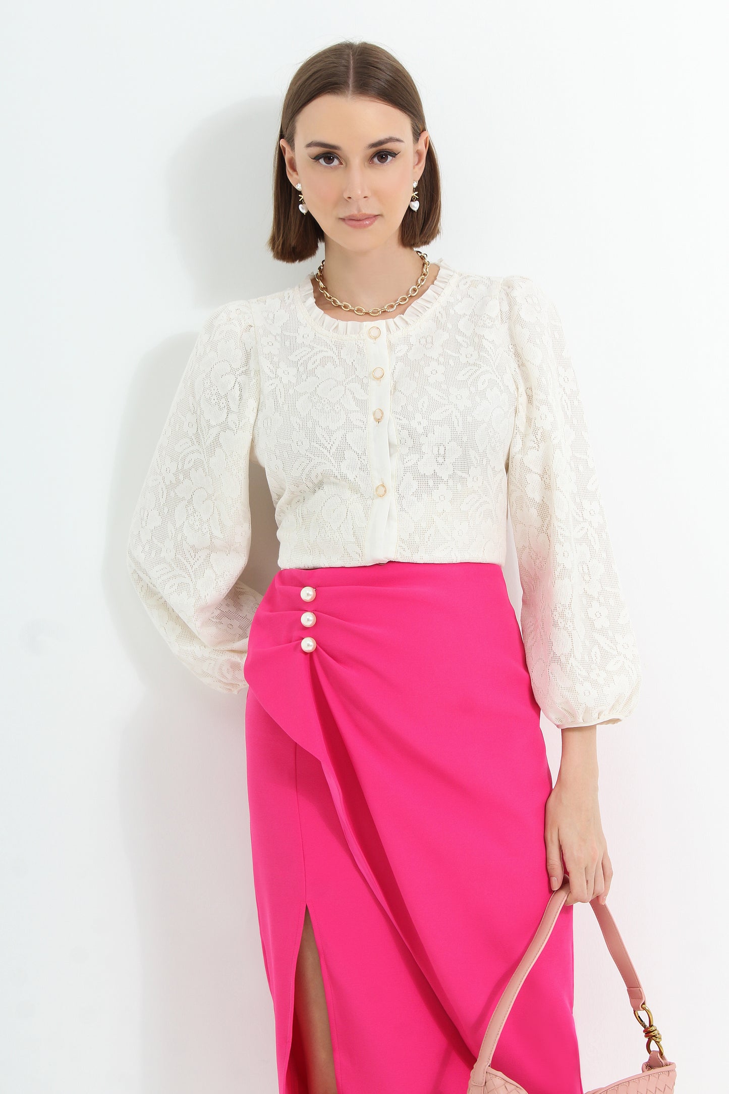 Alannis Asymmetrical Draped Skirt with Pearls