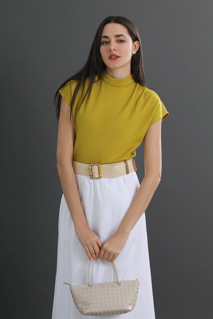 Makeda Sleeveless Turtleneck T-shirt Crew Neck Tee Knit Top