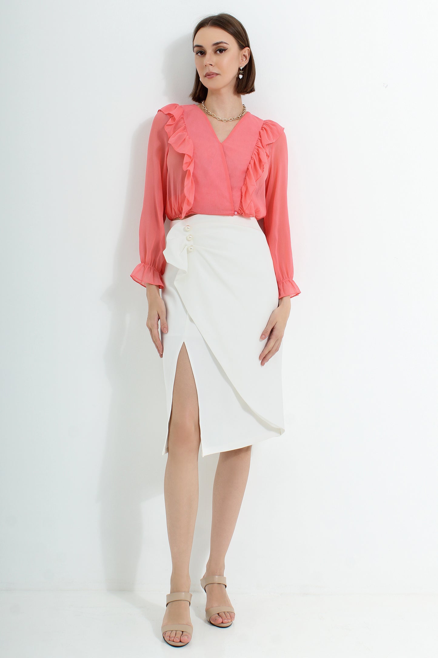 Alannis Asymmetrical Draped Skirt with Pearls