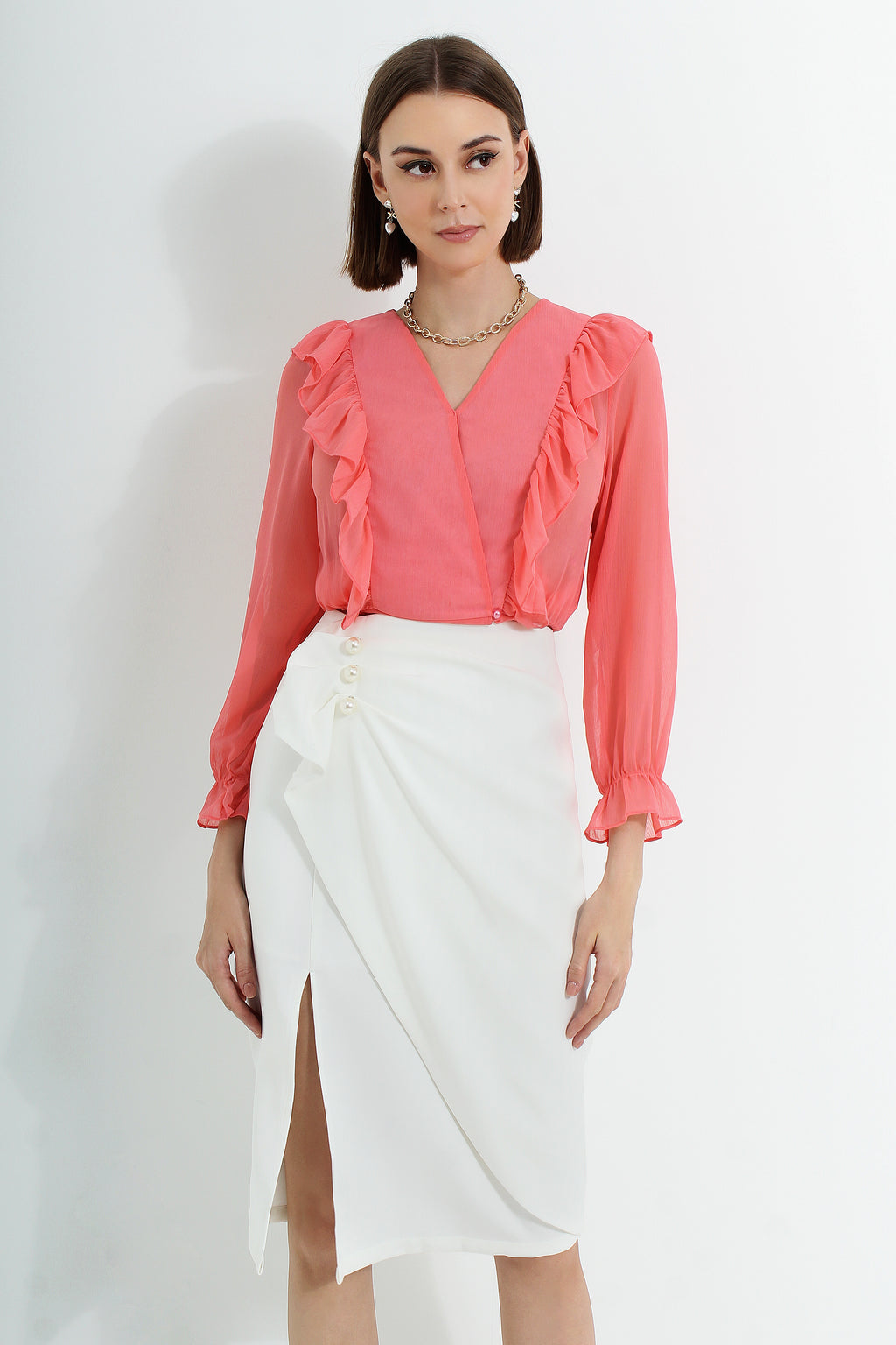 High Slit Midi Skirt with Pearls