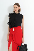 High Slit Midi Skirt with Pearls