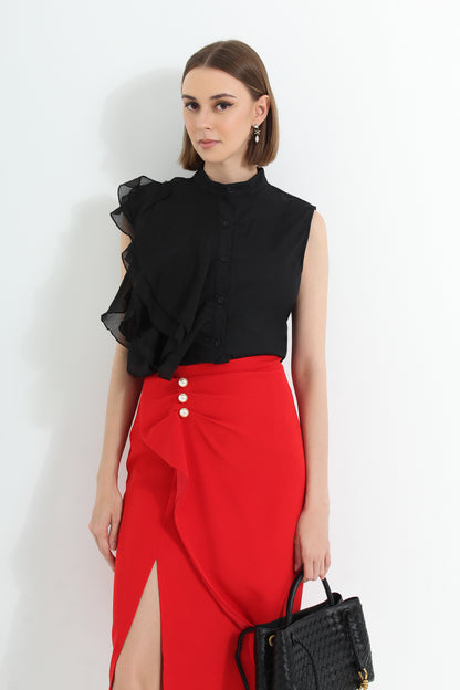 High Slit Midi Skirt with Pearls